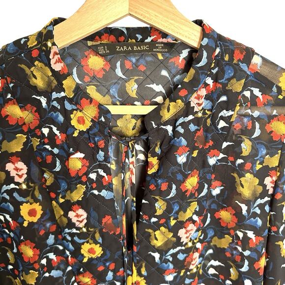 Zara Sheer Top Quilted Neckline Floral Blouse Small Preppy Twee Academia - Picture 5 of 7